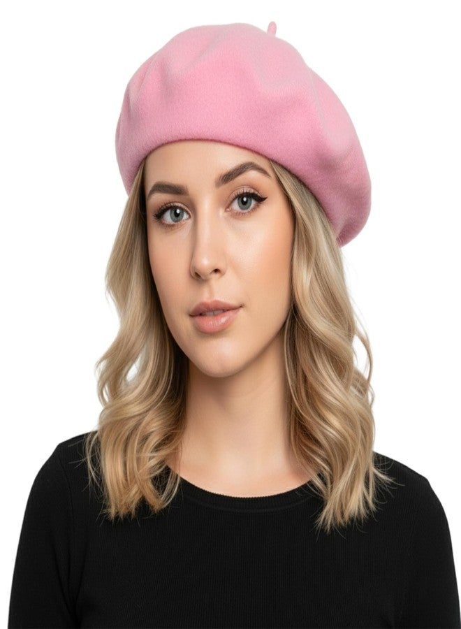 TopTie Wool Beret for Women French Style Artist Hat Solid Color Basque Beanie Cap-Pink - Image 1